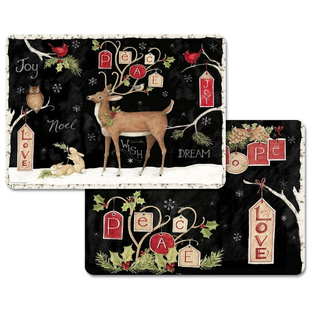 4 Christmas Holiday Placemats, Woodland Wonder, Reversible Washable
