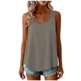 thumbnail image 3 of UDAUDU Womens Tank Top Casual Loose Fit Crew Neck Sleeveless Shirts Strap Lace Camisole Summer Tops Gray 2XL, 3 of 7