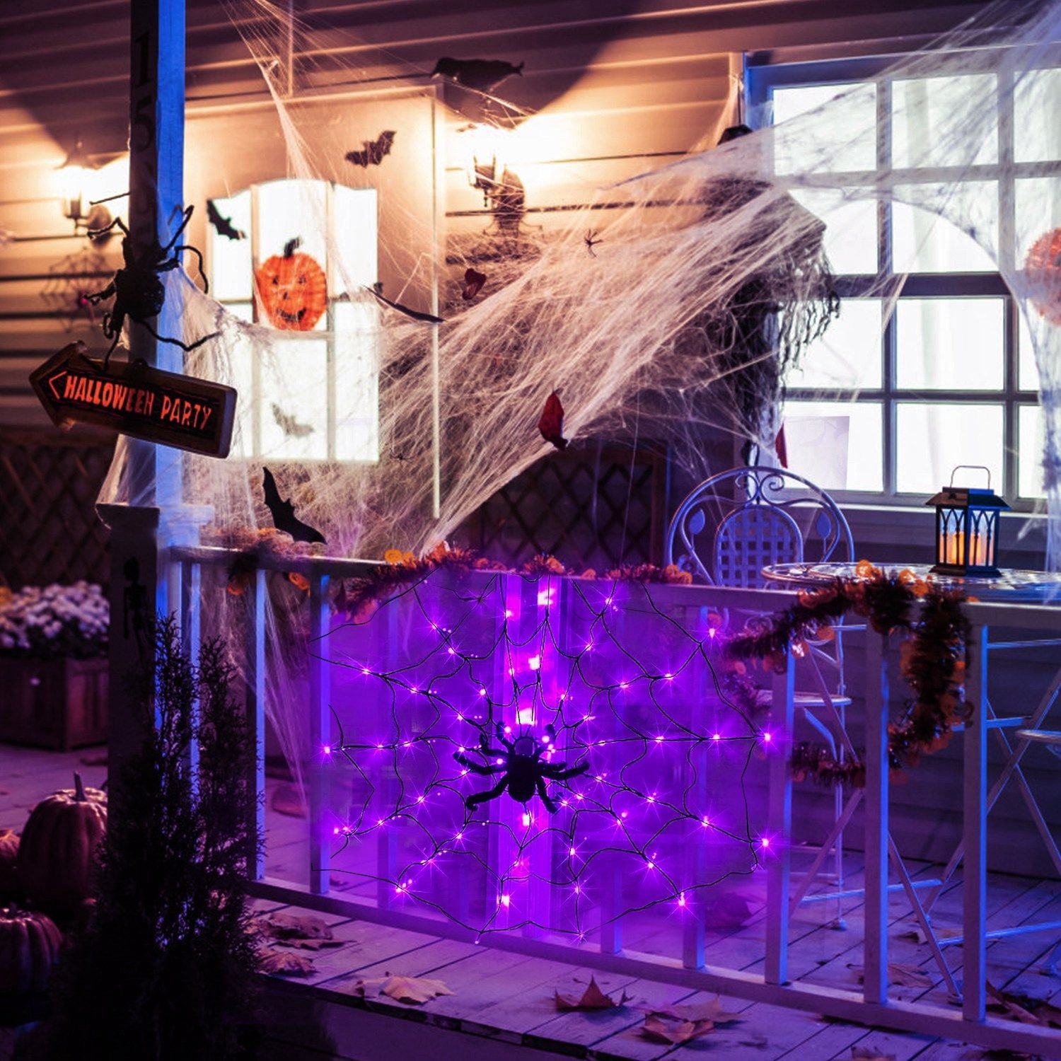 Halloween Spider Web Light 3.28FT with Remote Control 8 Modes 70 LED IP44 for Indoor Outdoor Party Decor