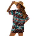 thumbnail image 2 of FKEKYI American Tribal Geometric Print Womens Summer Shirt Set 2 Piece Sets Vacation Outfits Open Front Shirt Top & Shorts with Elastic Waist Beachwear Lounge Set, M, 2 of 7