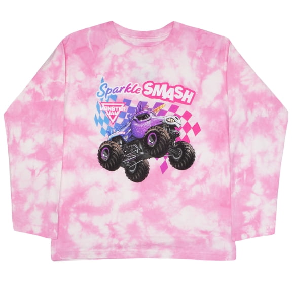 Monster Jam Sparkle Smash Graphic Long Sleeve Crewneck T-Shirt (Little Boys & Big Boys), Sizes 4–16, 1-Pack