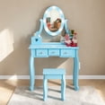 thumbnail image 2 of Hassch 23.6 Inch Vanity Desk with Lights and Mirror, Makeup Dressing Table with Stool and 5 Storage Drawers, Easy Assembly, Blue, 2 of 6