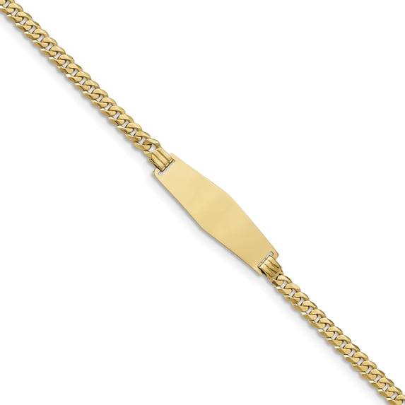 14k Flat Curb Link Soft Diamond Shape ID Bracelet (Weight: 5.38 Grams, Length: 7 Inches)