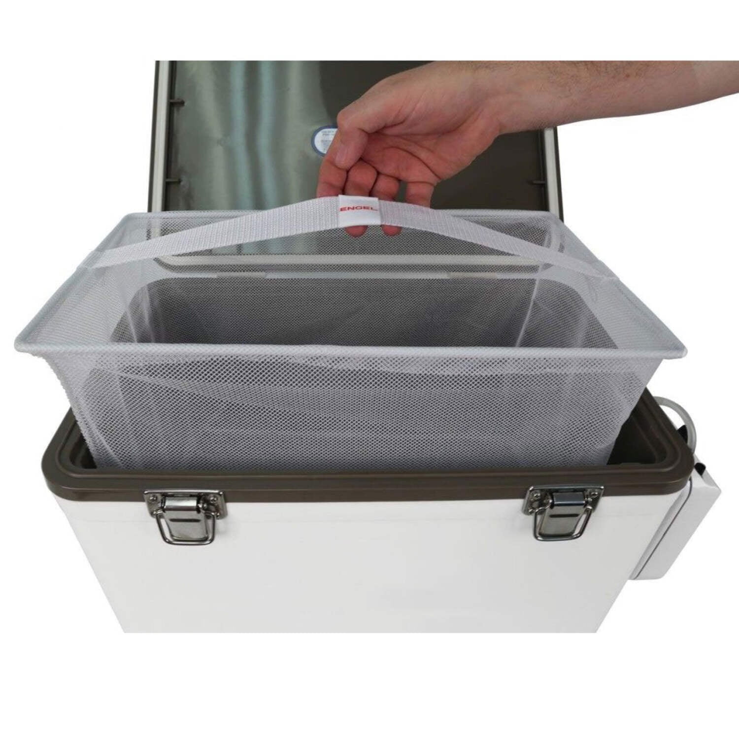 ENGEL 30 Qt Live Bait Cooler with 4x Rod Holders & 2-Speed Aerator Pump - White