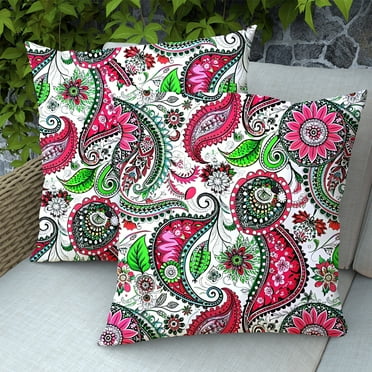 PYPUMSA Outdoor Waterproof Pillows Set of 2, Outdoor Decorative Feather Down Throw Pillow Embroidery Printed Floral Decor Pillow Inesrts for Sofa Couch Patio Seat , 18x18 Inch