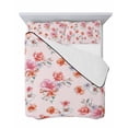 thumbnail image 7 of Quilts Twin Size Bedding Set, Spring Flowers Lightweight Quilted Comforter, Watercolor Pink Orange Floral Romantic Rustic Soft Bedspread Coverlet with Pillow Covers for All Season, 68" x 86", 7 of 7