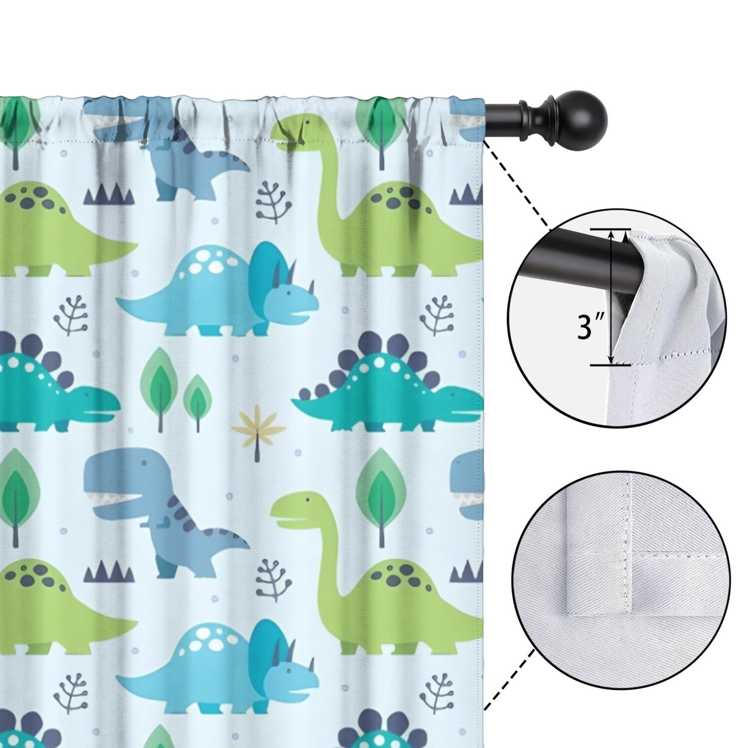 Blackout Kids Curtains,LightBlue Cartoon Dinosaurs Trees Pattern Childrens Insulated Curtains Set Of 2,Bedroom Essentials,Toddler Room Decor 52"x84"