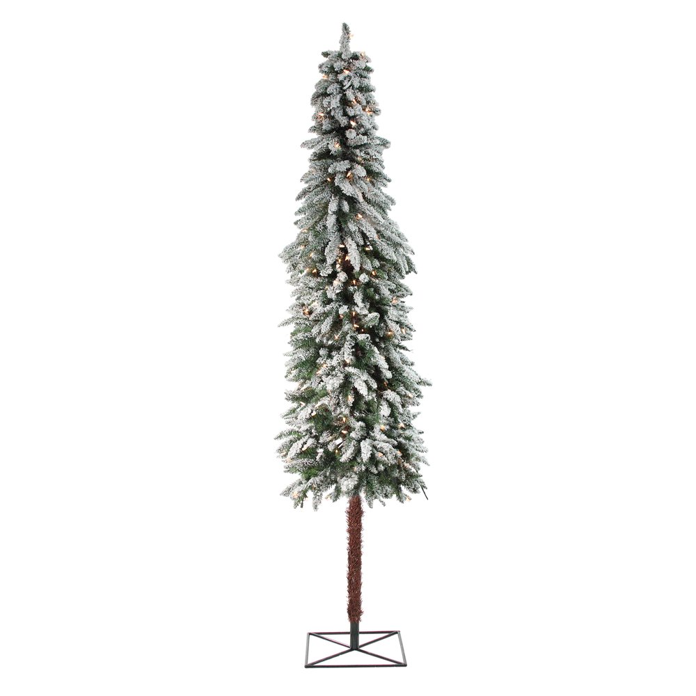 7' PreLit Green Pencil Flocked Alpine Artificial Christmas Tree