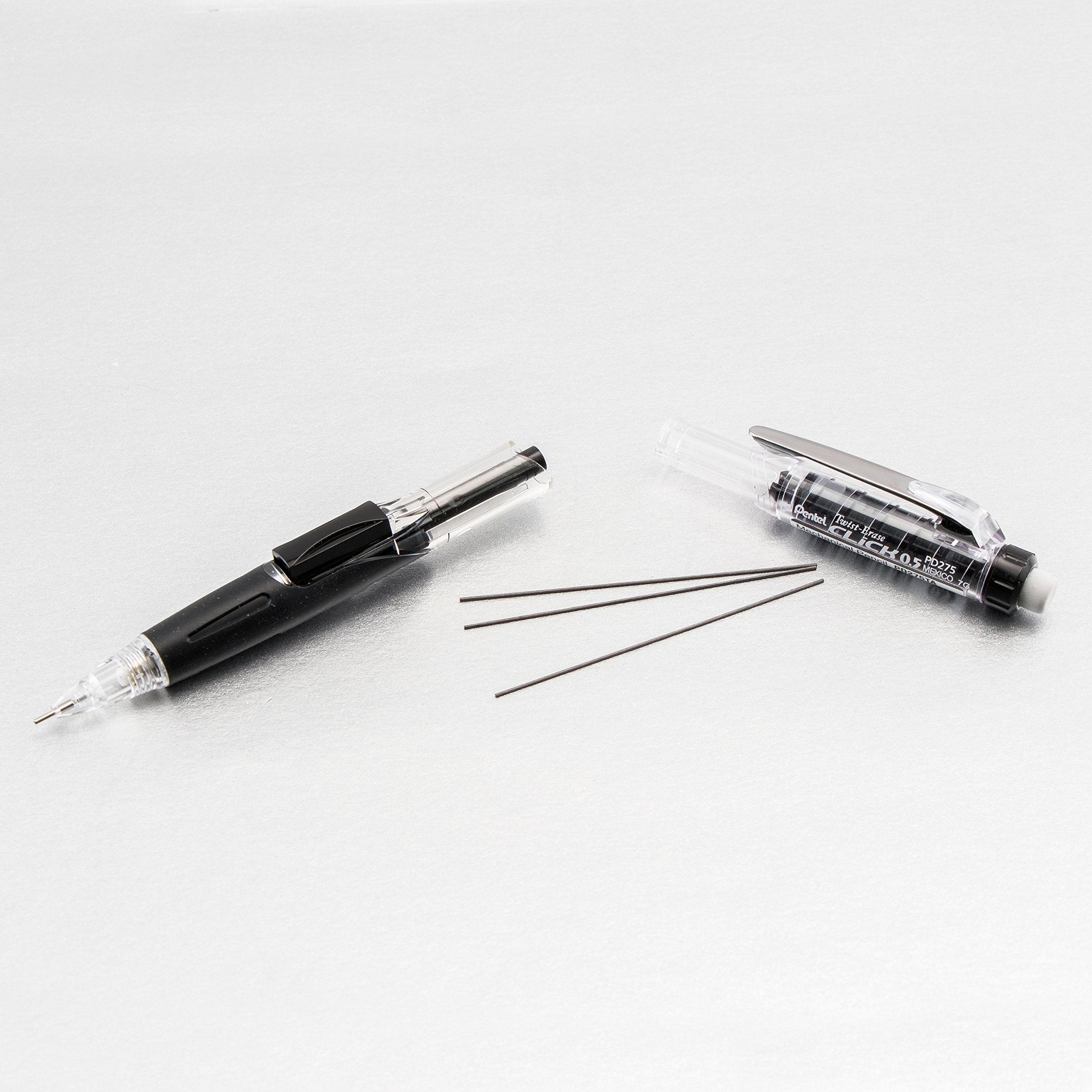 Twist-Erase CLICK Mechanical Pencil (0.5mm) CLEAR Barrel, Black Grip, 12 Count