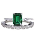 thumbnail image 1 of JeenMata Anillo de Bodas Hecho a Mano con Esmeralda Verde Rectangular de 1,50 Quilates Creada en Laboratorio Engastado en Oro Blanco de 18 K sobre Plata, 1 of 5