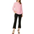 thumbnail image 3 of MODA NOVA Juniors Ruffled Trim Button Down Stand Collar Long Sleeve Blouse Top, 3 of 7