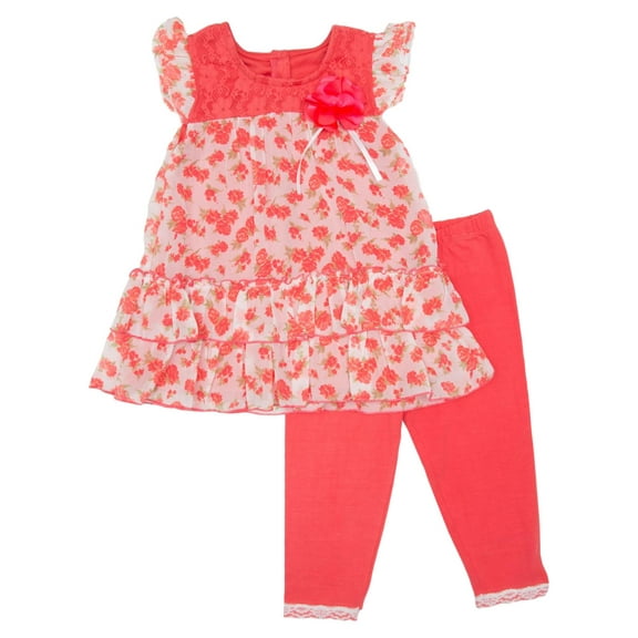 Girls Coral Ruffle Floral Print Lace Yolk Tank Top Leggings 2 Piece Set Outfit 6
