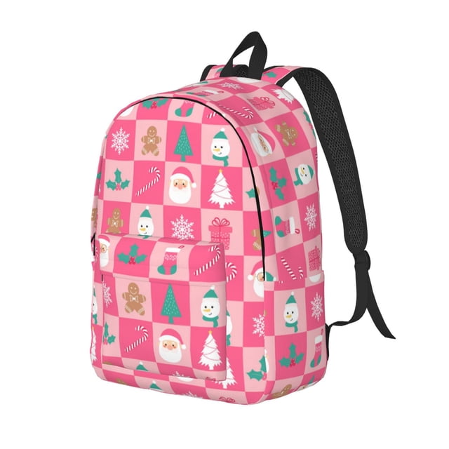 Vsdgher Pink Christmas Cheer Print Canvas Backpack Travel Rucksack Unisex Knapsack 15.7/17.7Inch Laptop Backpack for Work,College-Medium