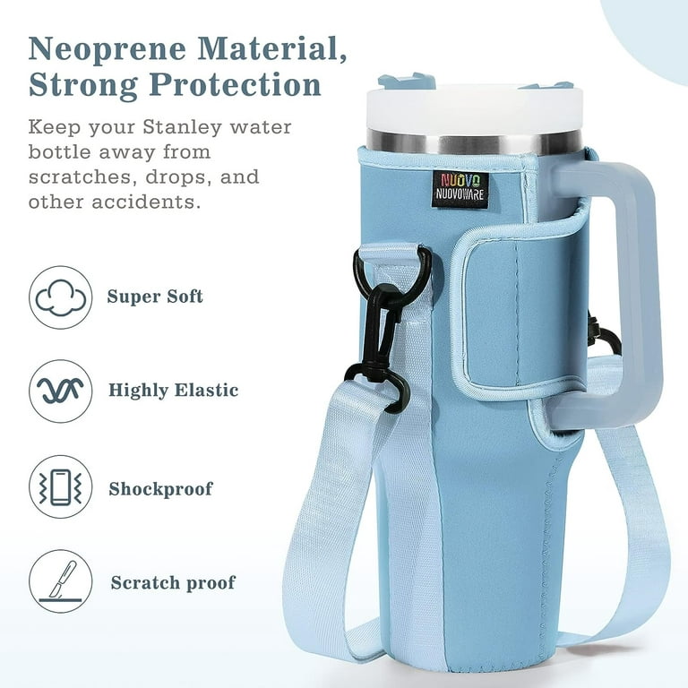 Water Bottle Carrier Bag with Pocket for Stanley 40oz with Adjustable Strap in Black