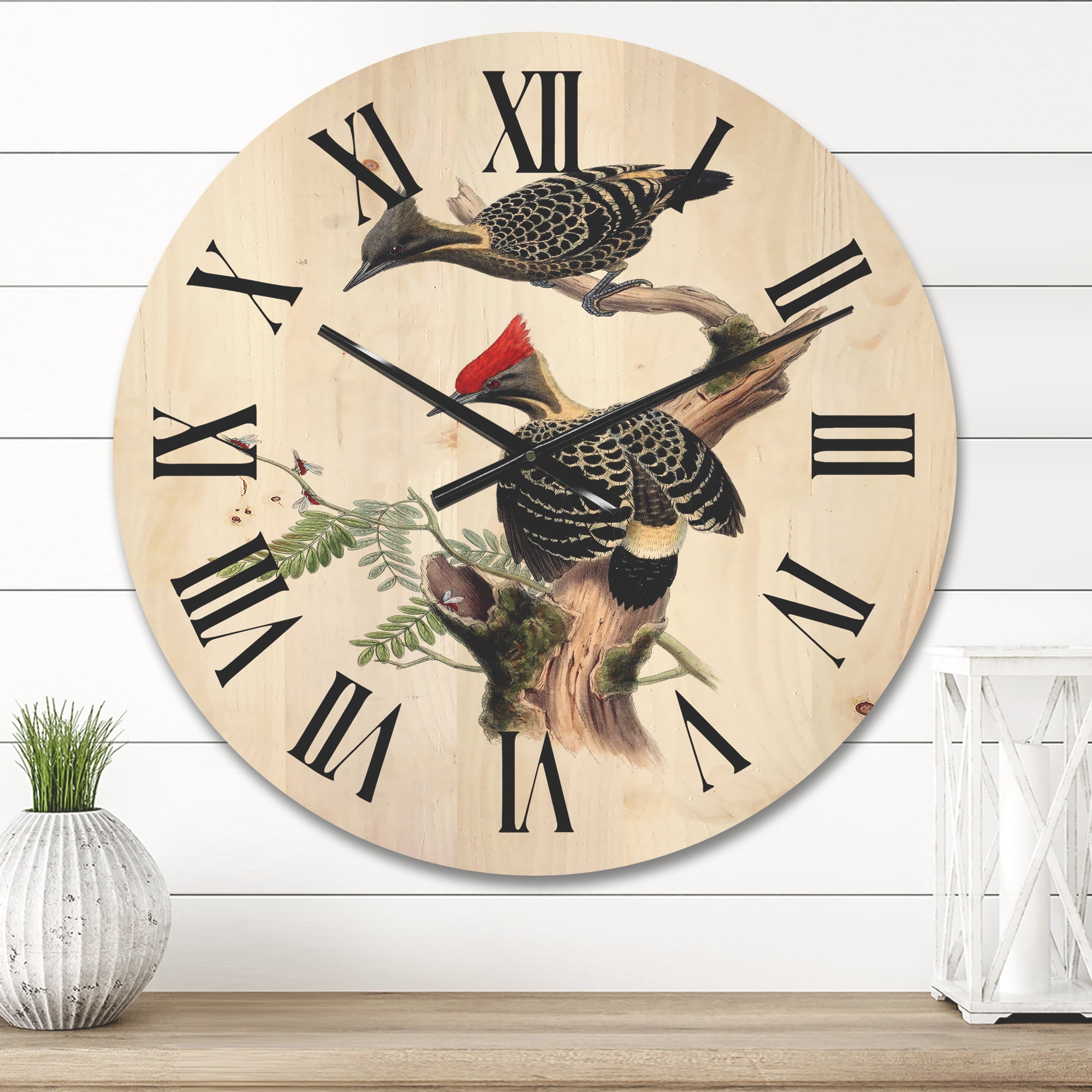 Designart 'Ancient Birds In The Wild VI' Traditional Wood Wall Clock