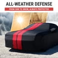 thumbnail image 2 of iCarCover Waterproof All-Weather Custom Fit Premium Car Cover for 2002-2003 Jaguar XJ-Series XJ Sport Indoor Outdoor UV Snow Protection Black / Red Stripe, 2 of 8