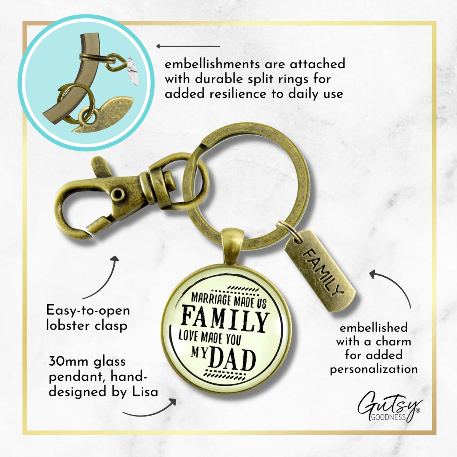 Bonus Dad Gutsy Goodness Bronze Keychain Marriage Made Us Family Love Mens Key Ring Wedding Jewelry Gift