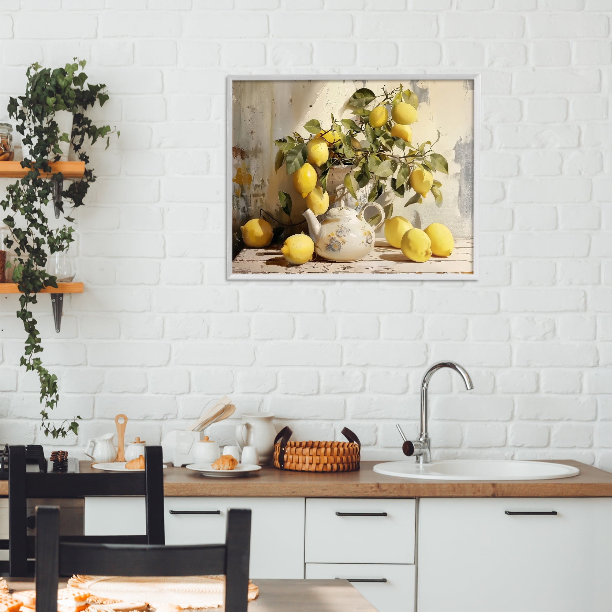 Stupell Industries Lemon Still Life with Teapot White Framed Giclee Art, design by LSR Design Studio