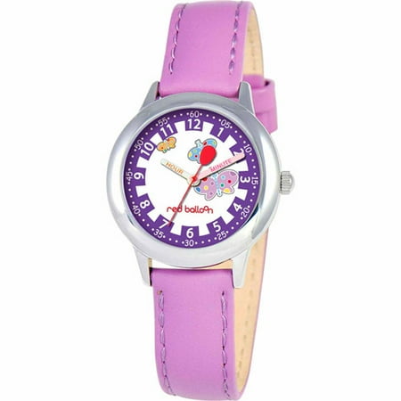 Red Balloon Butterflies Girls' Stainless Steel Watch, Purple Strap