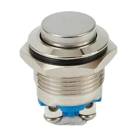 12V 16mm Metal Waterproof Push Button Momentary On Off Horn Switch Silver