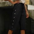thumbnail image 6 of Favoffer Women Striped Cropped Capris Solid Color Combined Pattern Functional Side Pockets Elastic Waist Support Lightweight Relaxed Pants for Summer Daily Daily, 6 of 8