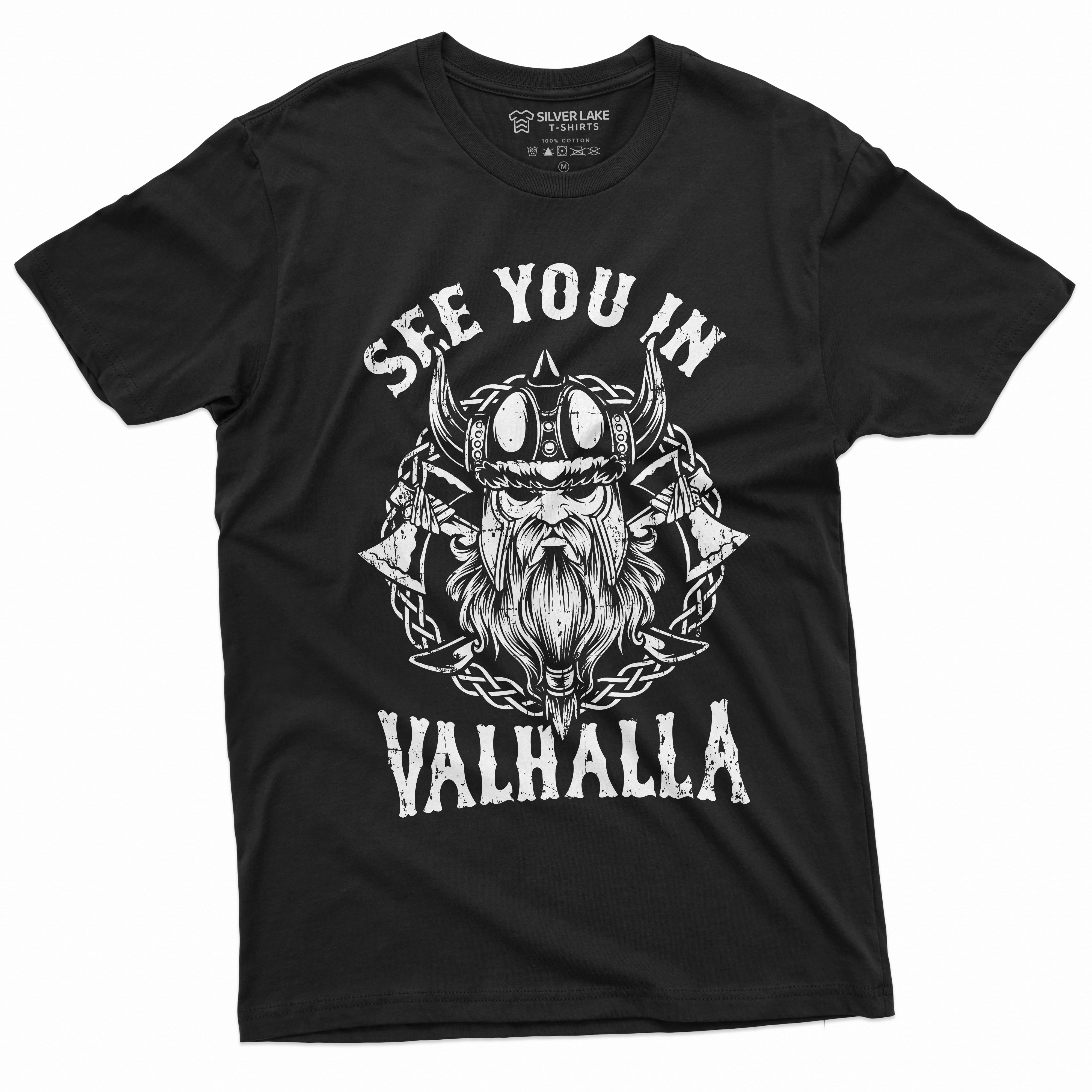 Neverless® Men's T-Shirt See You In Valhalla Sword Runes Odin Vikings Fashion Street Style Black Large