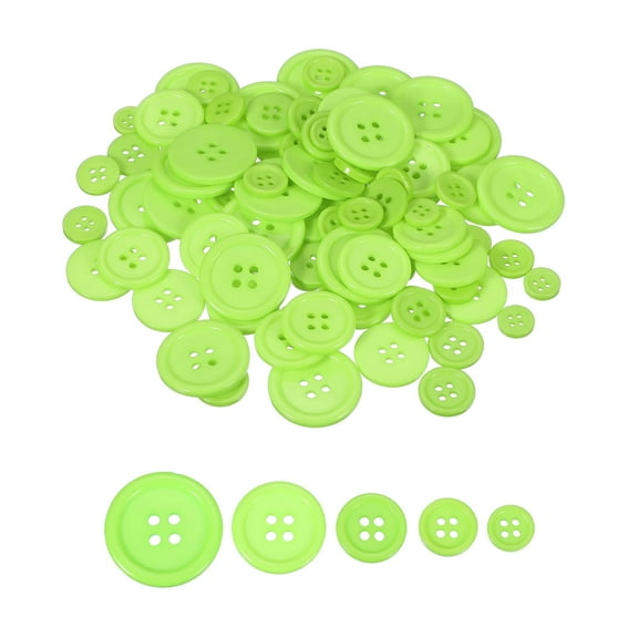 Uxcell 100 Pcs Light Green Resin Button, Round 4 Holes Sewing Buttons, Assorted Size Flatback Button for DIY Craft Making Clothes Sewing Handmade Ornament