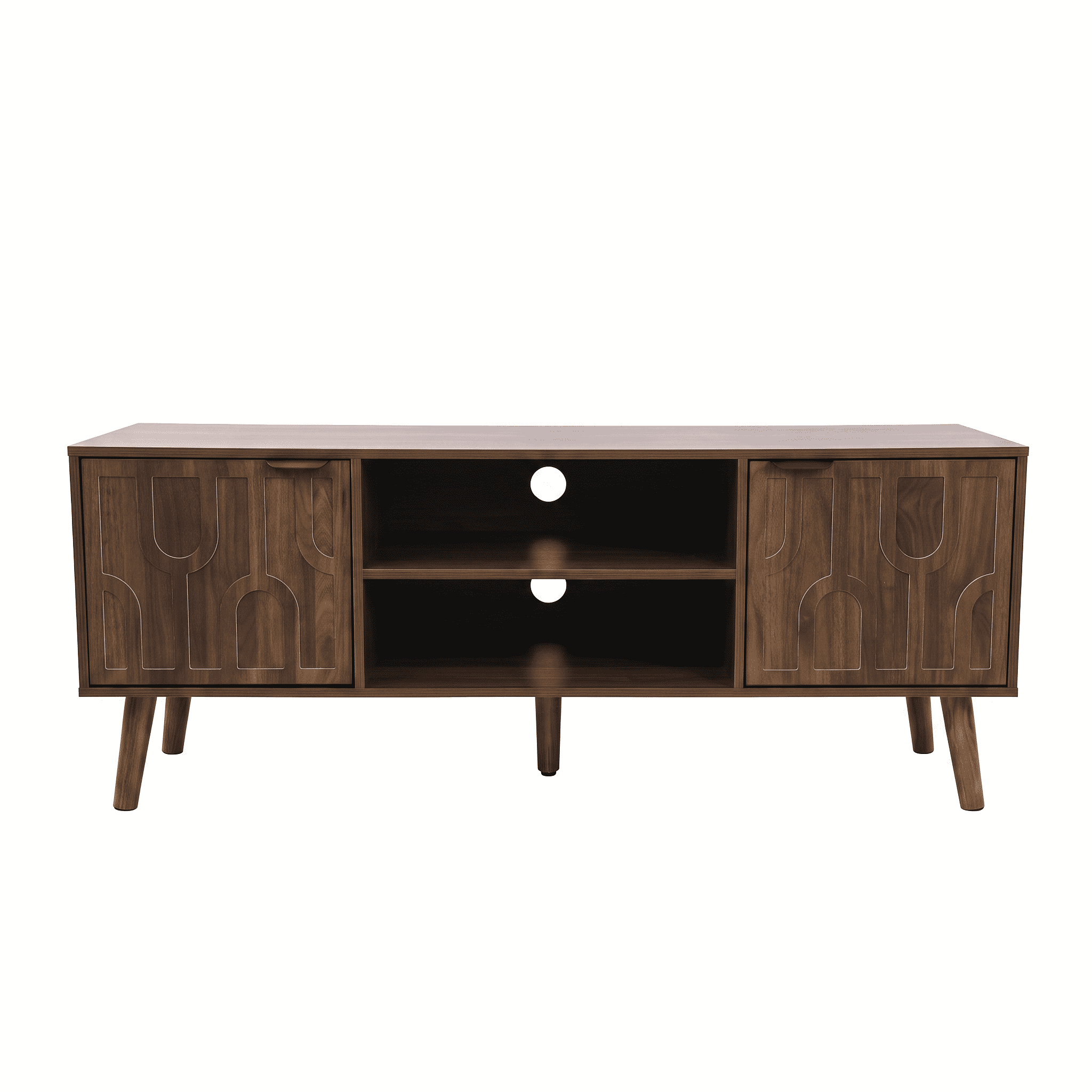 TV Stand 47.2 Inch, Mid-Century Modern Entertainment Center with Storage Shelves and Paperclip Legs, Media Console for TVs up to 48 Inch, Living Room and Bedroom, Walnut