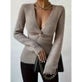 thumbnail image 6 of Women'S Twist Knot Fall Clothes Fashion Outfits Top Ribbed Long Sleeve Camel M, 6 of 7