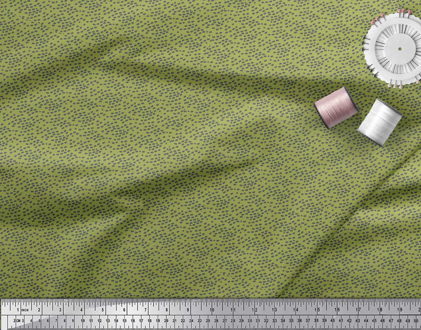 Soimoi Green Heavy Satin Fabric Brush Stroke & Dots Abstract Decor Fabric Printed Yard 54 Inch Wide