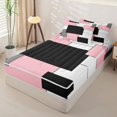 thumbnail image 3 of Castle Fairy Geometric Overlap Block Zipper Twin Comforter Sets with Fitted Sheet and 2 Pillowcases,Minimalist Square Segment Zipper Bedding Set,Pink Gray Black White,Reversible, 3 of 7