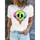 thumbnail image 1 of Women's Trendy Skull Ice Cream Graphic Tee - Black Casual Round Neck Short Sleeve Shirt with Green & Pink Drip Design, Soft Polyester Blend for Summer Comfort, 1 of 6