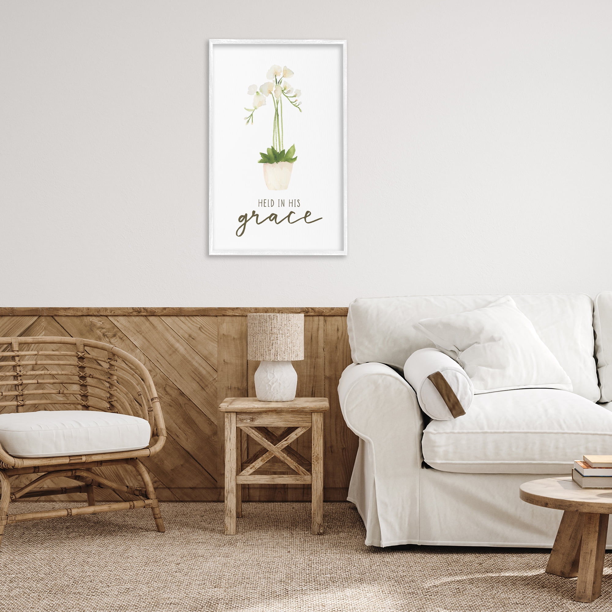 Stupell Industries Held In His Grace Botanical & Floral Painting White Framed Art Print Wall Art, 20 x 30