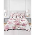 thumbnail image 2 of Quilts Twin-XL Size Bedding Set, Pink Flowers Lightweight Quilted Comforter, Spring Watercolor Botanical Floral Leaf Plant Soft Bedspread Coverlet with Pillow Covers for All Season, 68" x 98", 2 of 7