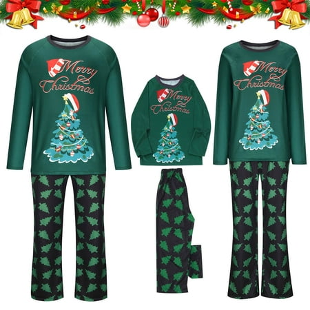 

YYDGH Matching Family Christmas Pajamas Sets 2 Pieces Xmas Sleepwear Set Matching Jammies Xmas Tree Printed Loungewear Holiday PJ Sets