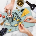 thumbnail image 4 of Hipster Cutting Board, Retro Microphone Communication and Media Concept Radio Show Speech Talk Podcast, Decorative Tempered Glass Cutting and Serving Board, Large Size, Black White, by Ambesonne, 4 of 5