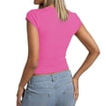 thumbnail image 5 of Gunia Womens Cap Sleeve T-Shirts Ribbed Knit T Shirt Short Sleeve Crew Neck Slim Fit Basic Top Soft Stretch Casual Tee Shirt Womens Tshirts Pink L, 5 of 5