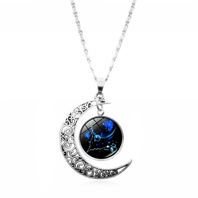 Flmtop 12 Constellation Demi-Lune Signe du Zodiaque Astrologie Horoscope Pendentif Collier