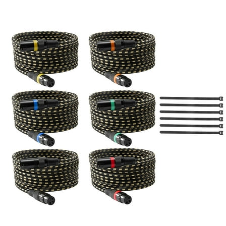 KFFKFF 25 ft XLR Cable, 6-Pack, Shielded Balanced 3-Pin Male to Female Microphone Cords with Gold-Plated Connectors, Ideal for Stage Lighting, Microphones, Amplifiers, Mixers, and Speaker Systems