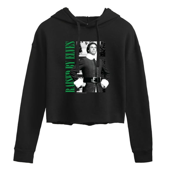 ELF - Christmas Raised By Elves - Juniors Cropped Pullover Hoodie