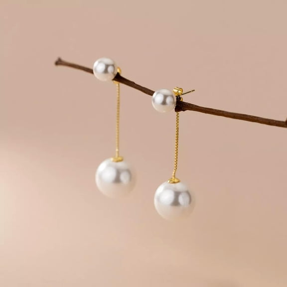 K-KED Gold Plated 925 Sterling Silver Two Pearl Ear Jacket Stud Earrings
