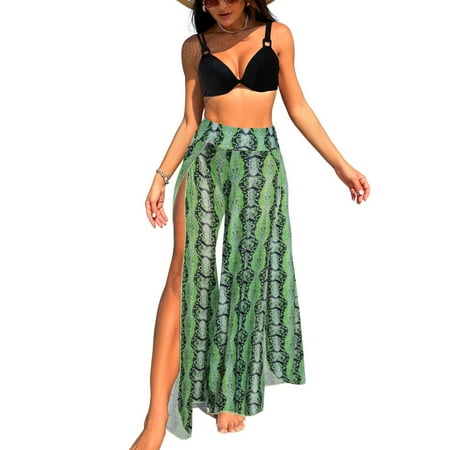 Previn Women s 3 Piece Bikini Set Cover Up Pant Printed Adjustable Shoulder Straps Bath Suit Cool Curvy Brief Beachwear Billowy Spring Break Snake Medium