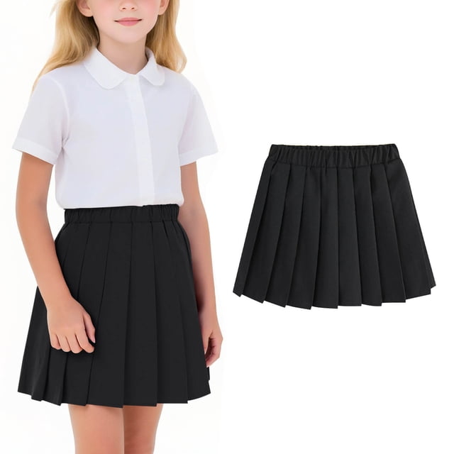 Odeerbi Niñas Falda Plisada Color Sólido Cintura Elástica Falda Uniforme de La Escuela de Algodón Con Pantalones Cortos Incorporados