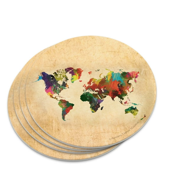 Colorful Rainbow Map of the World Earth Globe Novelty Coaster Set
