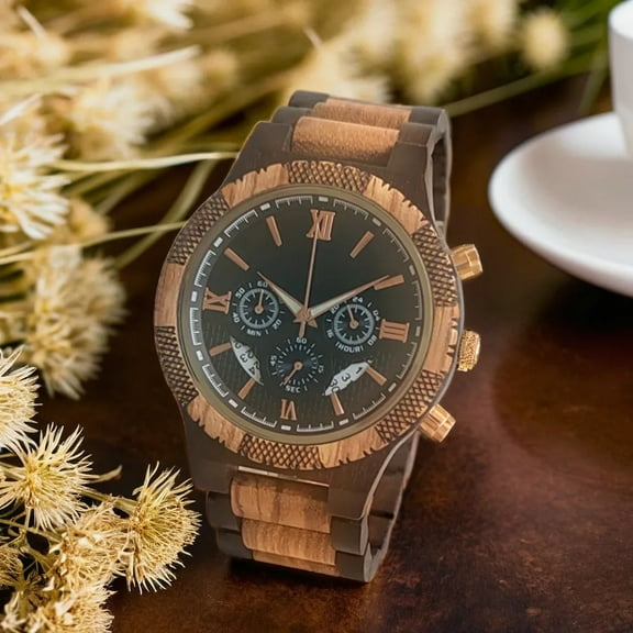 Unique Wooden Watch for Men - Quartz Movement, Round Dial, Wooden Strap, Casual Style, Exquisite Wood Construction, Elegant Timepiece for Mens