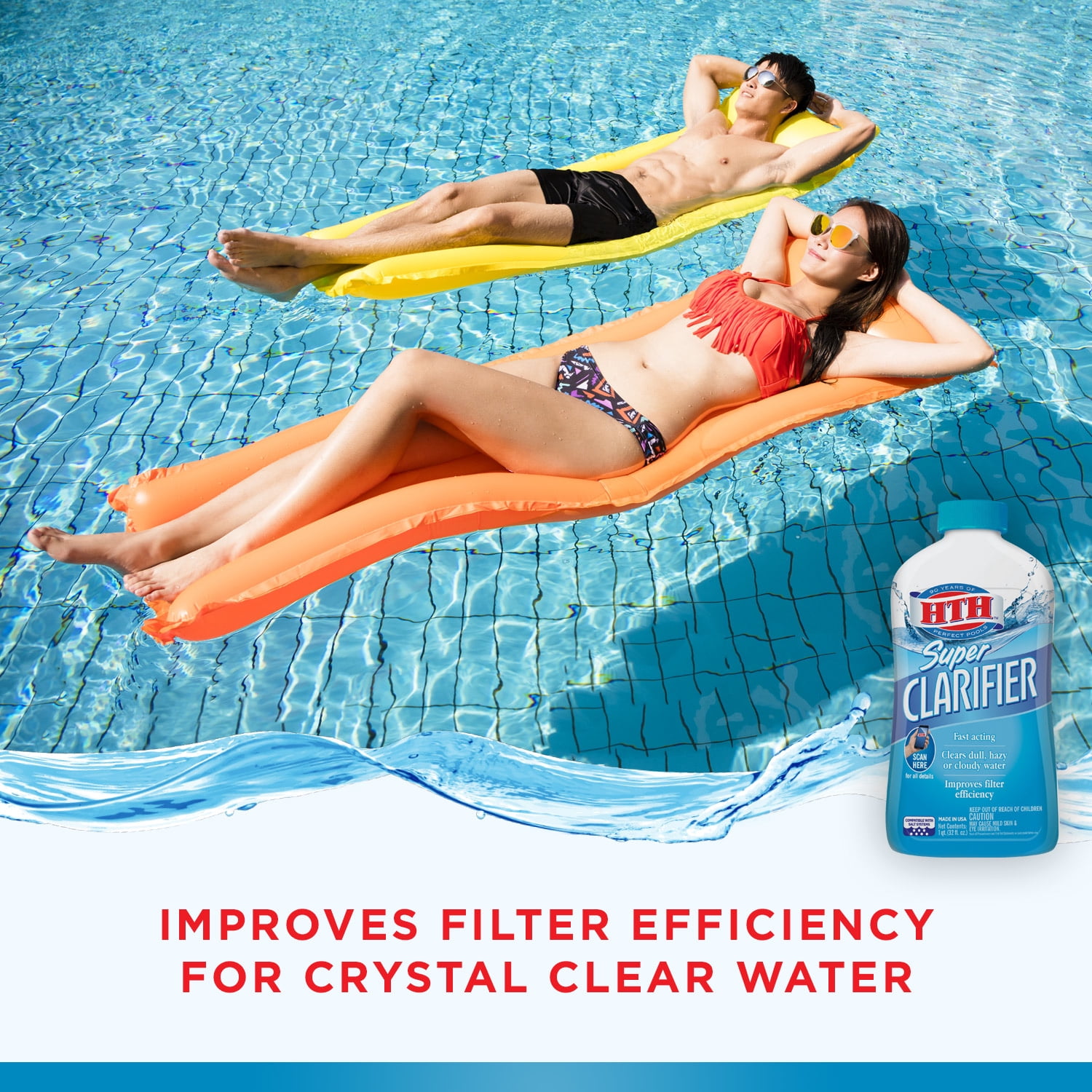HTH Super Clarifier, Clears Cloudy Water in Swimming Pools, 1 Qt
