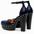 thumbnail image 5 of FSJ Women Retro Round Closed Toe Sandals Studded Rivet Platform Ankle Strap Chunky Block Heel Pumps Office Church Shoes Size 10 Blue, 5 of 5