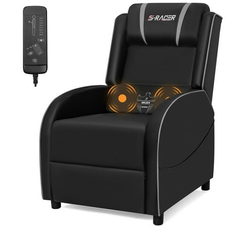 Homall Massage Gaming Recliner Chair Video Game Chair Racing Sofa Chair PU Leather Living Room Sofa Single Home Theater Seating, Gray