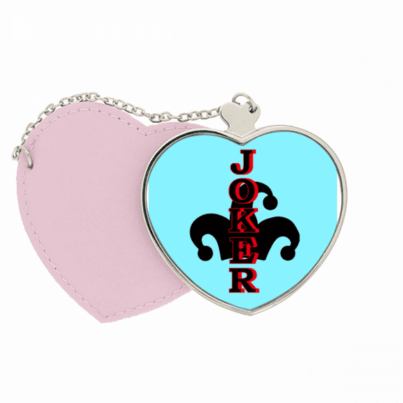Monochrome Playing Card Joker Mirror Travel Purse Makeup Heart Pink