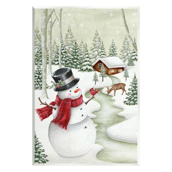 Stupell Industries Snowman on Snowy Path Holiday Painting Unframed Art Print Wall Art, 10 x 15